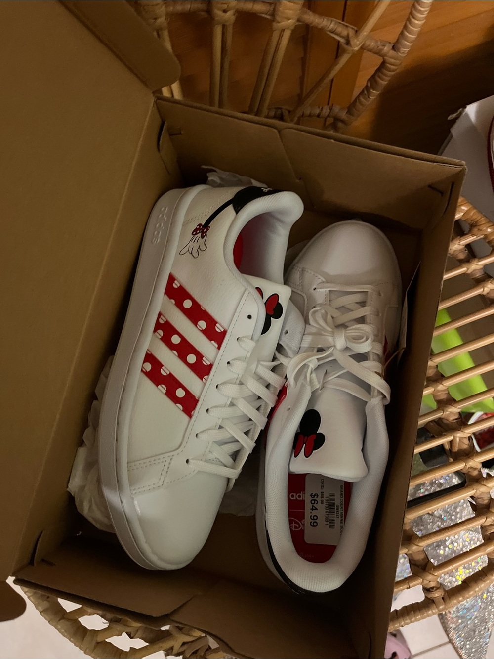 Adidas Disney White Sneakers with Red Polka Dot Stripes - Picture 7 of 7